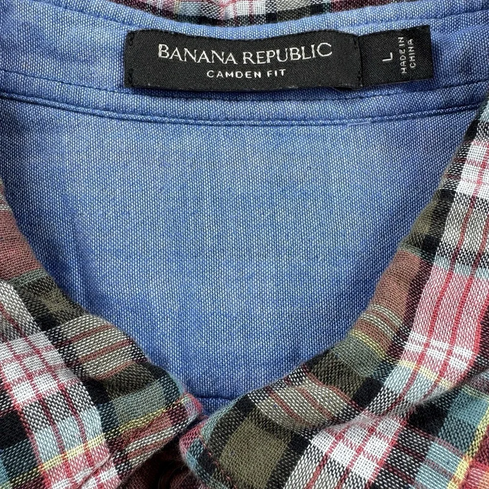 Banana Republic Men's (L) Camden Fit Reversible Snap Shirt Red Plaid/Chambray
